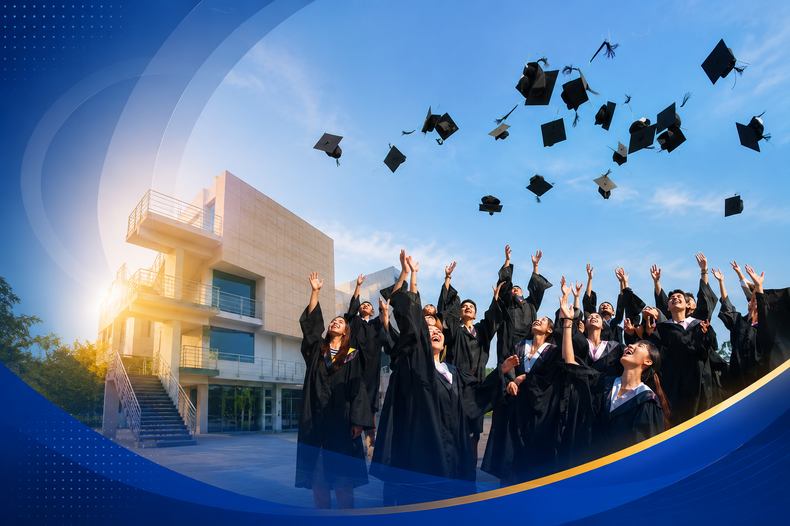 Graduating students celebrating at Arka Academy of Management Studies, Kendrapada